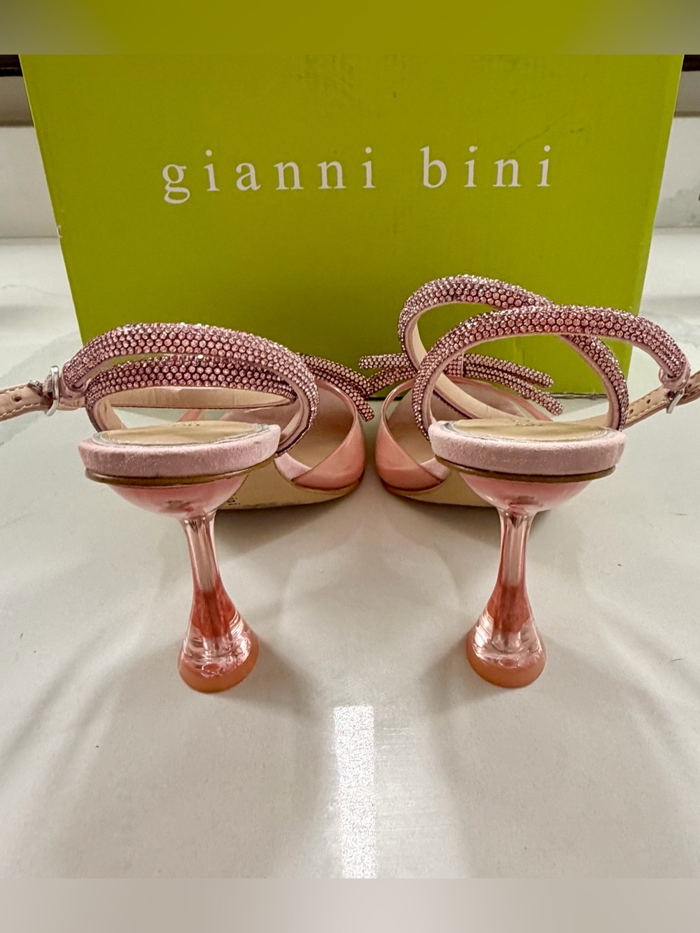 Gianni Bini's - Haydn Clear Rhinestone Bow Ankle Strap Heels - 37 - Pink - Picture 2 of 7